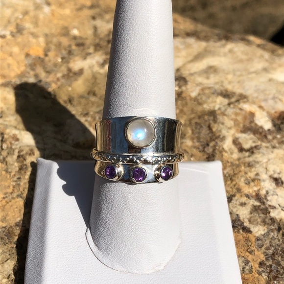 Sterling Silver DbM Kensington Moonstone and Amethyst Spinner Ring - Picture 1 of 4